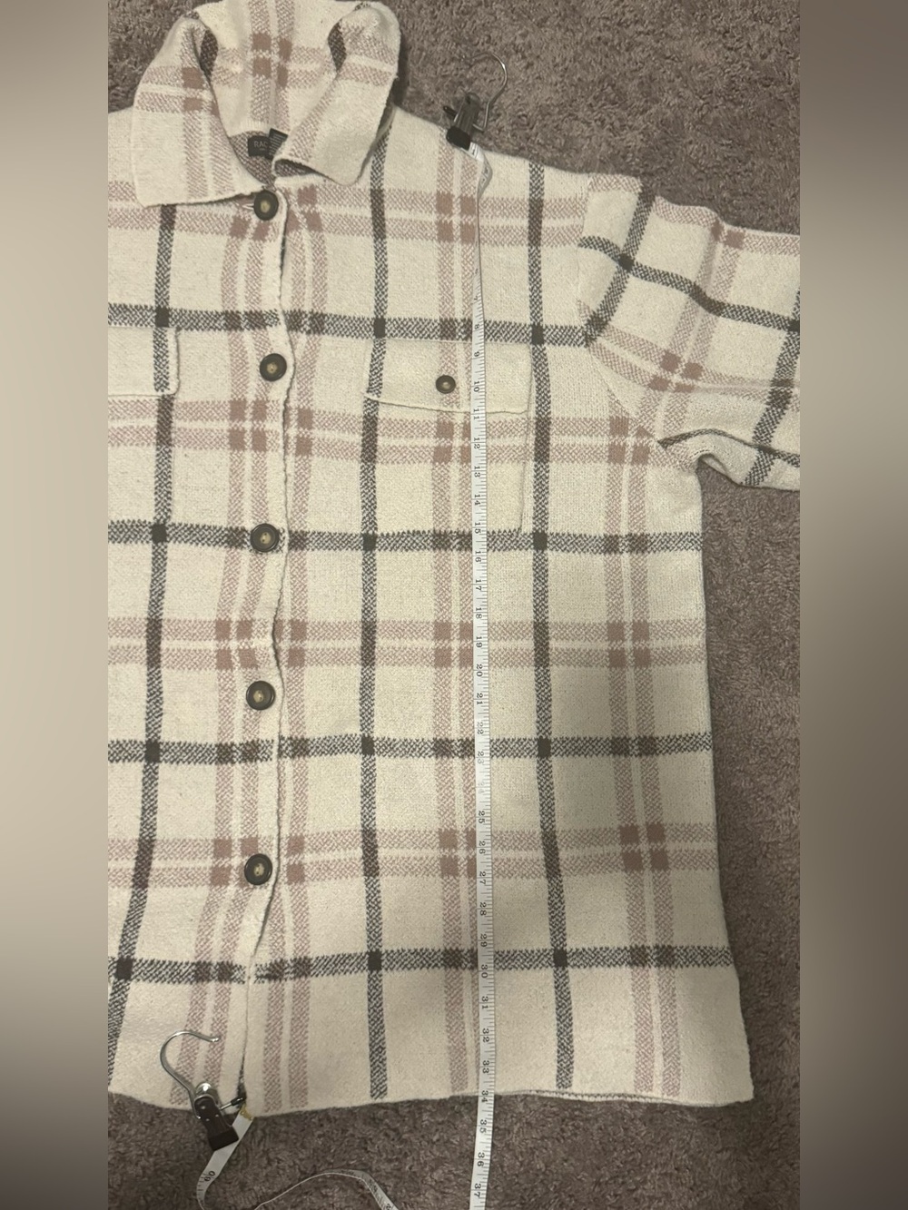 Cream Plaid Utility Shacket with Mauve and Black Checks - Picture 12 of 12